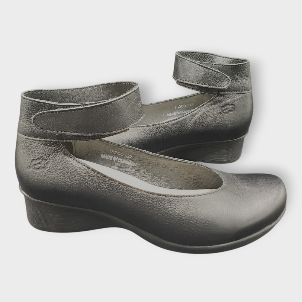 Loints of Holland Sydney Black Leather Ankle Strap Mary Janes Womens 37 (6.5-7)